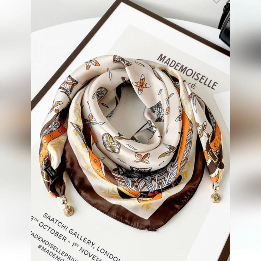 Elegant Silk Scarf with Gold Accents